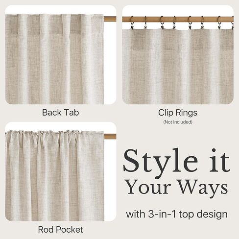 NICETOWN Semi Sheer Curtains 63 inch Length 2 Panels for Bedroom, Rod Pocket & Back Tab Faux Linen Blend Window Treatments Light Filtering Home Decor for Farmhouse, Natural, W55 x L63 in Saudi Arabia