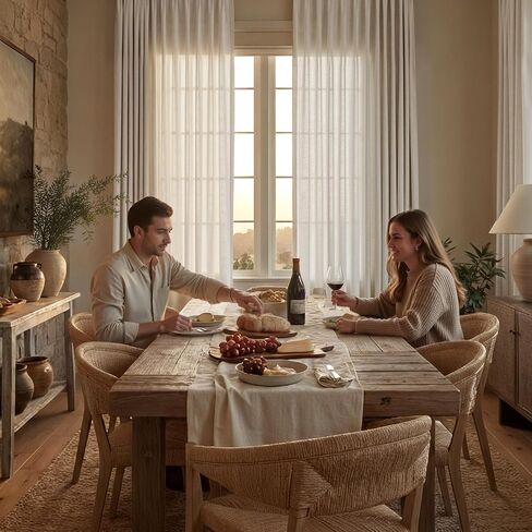 NICETOWN Semi Sheer Curtains 63 inch Length 2 Panels for Bedroom, Rod Pocket & Back Tab Faux Linen Blend Window Treatments Light Filtering Home Decor for Farmhouse, Natural, W55 x L63 in Saudi Arabia