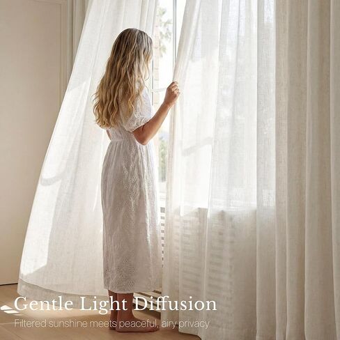 NICETOWN Semi Sheer Curtains 63 inch Length 2 Panels for Bedroom, Rod Pocket & Back Tab Faux Linen Blend Window Treatments Light Filtering Home Decor for Farmhouse, Natural, W55 x L63 in Saudi Arabia