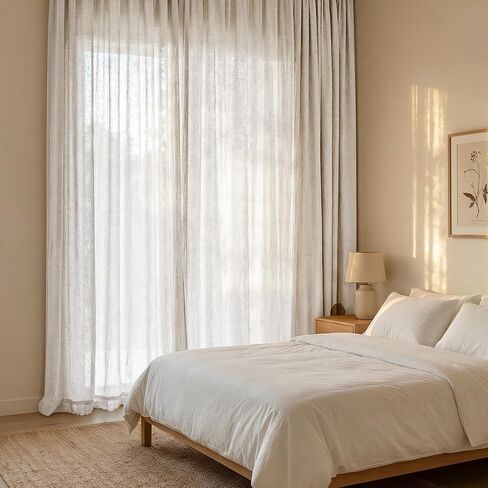 NICETOWN Semi Sheer Curtains 63 inch Length 2 Panels for Bedroom, Rod Pocket & Back Tab Faux Linen Blend Window Treatments Light Filtering Home Decor for Farmhouse, Natural, W55 x L63 in Saudi Arabia