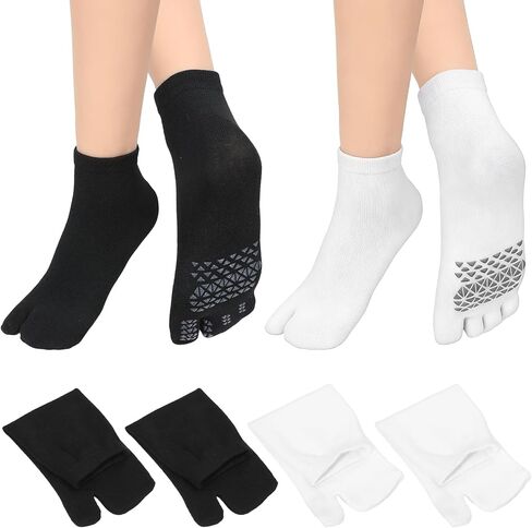 4Pairs Japan Tabi Socks with Anti-slip Dots, Elastic Cotton Split Toe Socks for Flip Flop Unisex Japanese Toe Separated Sock for Men Women in Saudi Arabia