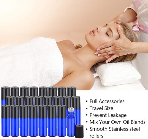Easytle 96 Pack Essential Oil Roller Bottles 5ml Blue Glass, Reusable, Leak-Proof, UV Protection, Travel & Personal Care, 384 Labels, 8 Opener, 16 Funnels, 16 Droppers in Kuwait