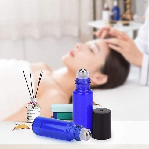 Easytle 96 Pack Essential Oil Roller Bottles 5ml Blue Glass, Reusable, Leak-Proof, UV Protection, Travel & Personal Care, 384 Labels, 8 Opener, 16 Funnels, 16 Droppers in Kuwait