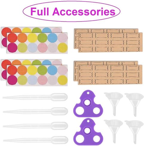 Easytle 96 Pack Essential Oil Roller Bottles 5ml Blue Glass, Reusable, Leak-Proof, UV Protection, Travel & Personal Care, 384 Labels, 8 Opener, 16 Funnels, 16 Droppers in Kuwait