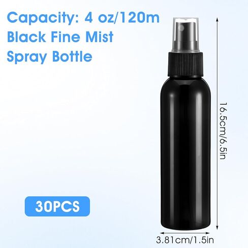 30 Pack Black Empty Spray Bottles, 4oz Plastic Fine Mist Spraying Bottles Small Refillable Sprayer Liquid Containers Portable Misters with Cap Travel Bottle for Perfume, Cleaning, Essential Oil in Kuwait