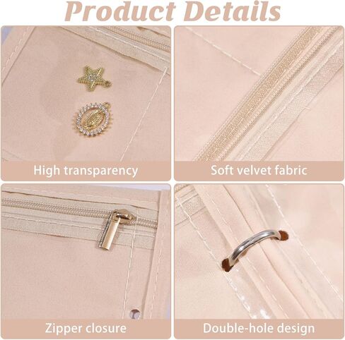 GLOBLELAND 4 Pcs Travel Jewelry Pouch 8×6.9 inch Clear Zipper Velvet Pocket Organizer Storage Bag for Rings Earrings Necklaces Velvet Jewelry Organizer Case for Travel Business Trip in Saudi Arabia