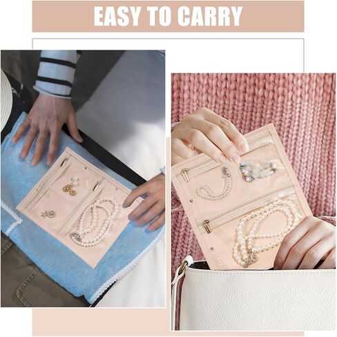 GLOBLELAND 4 Pcs Travel Jewelry Pouch 8×6.9 inch Clear Zipper Velvet Pocket Organizer Storage Bag for Rings Earrings Necklaces Velvet Jewelry Organizer Case for Travel Business Trip in Saudi Arabia