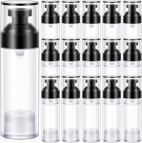 16 Pack Airless Pump Bottles, 1.7oz/50ml Empty Travel Toiletry Containers, Lotion Dispenser with Pump, Small Pumps Bottle for Toiletries Shampoo Lotion and Cream (Black) in Saudi Arabia