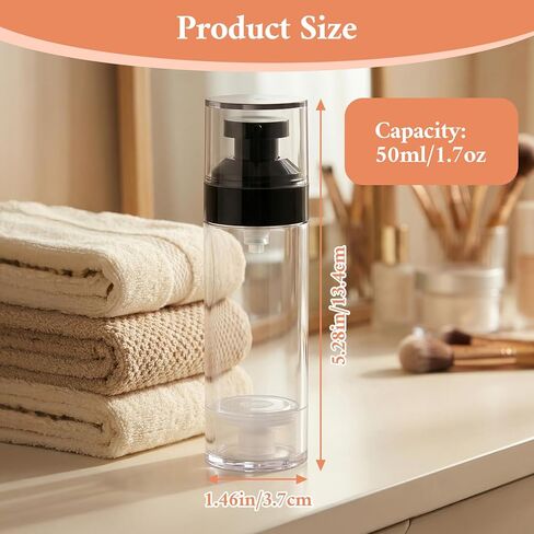 16 Pack Airless Pump Bottles, 1.7oz/50ml Empty Travel Toiletry Containers, Lotion Dispenser with Pump, Small Pumps Bottle for Toiletries Shampoo Lotion and Cream (Black) in Saudi Arabia