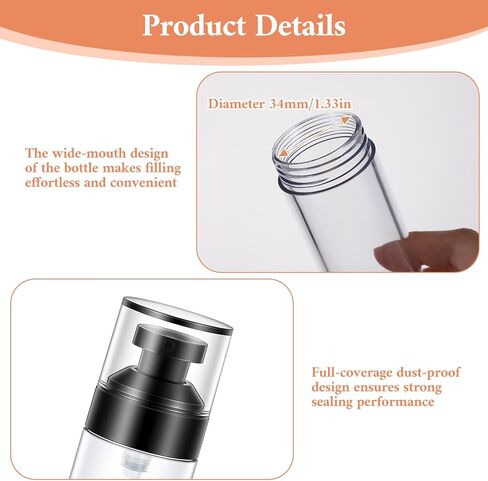 16 Pack Airless Pump Bottles, 1.7oz/50ml Empty Travel Toiletry Containers, Lotion Dispenser with Pump, Small Pumps Bottle for Toiletries Shampoo Lotion and Cream (Black) in Saudi Arabia