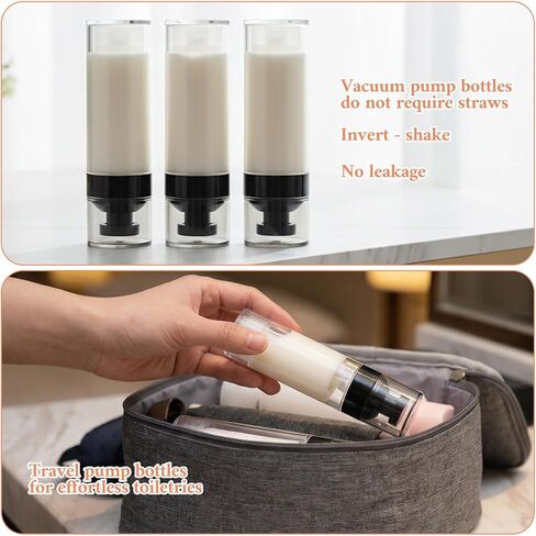 16 Pack Airless Pump Bottles, 1.7oz/50ml Empty Travel Toiletry Containers, Lotion Dispenser with Pump, Small Pumps Bottle for Toiletries Shampoo Lotion and Cream (Black) in Saudi Arabia