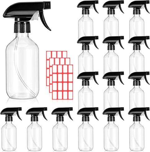 15 Pack Plastic Spray Bottles Bulk 100z/300ml Heavy Duty Spraying Bottles with Stickers Empty Mist Water Sprayer Refillable Containers for Cleaning Solutions, Essential Oils, Hair, Cooking (Clear) in Kuwait