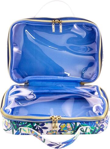 Lilly Pulitzer Cosmetic Case with Two Zippered Pockets, Vinyl Window, and Handles, Easy to Clean Travel Toiletry Bag, Travel Makeup Bag with Gold Details, The Hottest Spot in Saudi Arabia