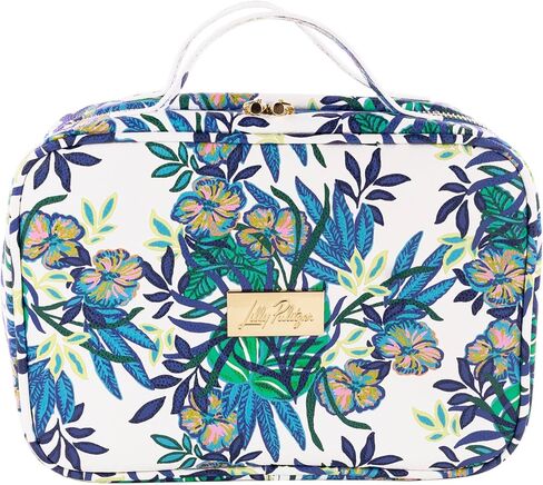 Lilly Pulitzer Cosmetic Case with Two Zippered Pockets, Vinyl Window, and Handles, Easy to Clean Travel Toiletry Bag, Travel Makeup Bag with Gold Details, The Hottest Spot in Saudi Arabia
