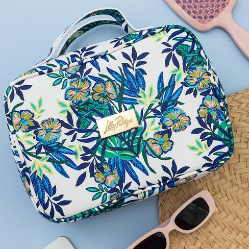 Lilly Pulitzer Cosmetic Case with Two Zippered Pockets, Vinyl Window, and Handles, Easy to Clean Travel Toiletry Bag, Travel Makeup Bag with Gold Details, The Hottest Spot in Saudi Arabia