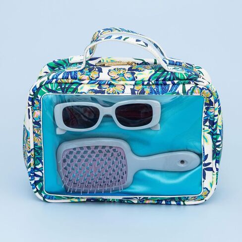 Lilly Pulitzer Cosmetic Case with Two Zippered Pockets, Vinyl Window, and Handles, Easy to Clean Travel Toiletry Bag, Travel Makeup Bag with Gold Details, The Hottest Spot in Saudi Arabia