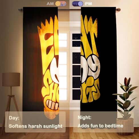 Funnytree ستائر نافذة ظلية كرتونية صفراء من Funnytree، ستائر نصية جريئة على الجدران، ستائر غرفة النوم، ديكور غرفة المنزل، قماش متين قابل للغسل في الغسالة, 82" X 84" SC00723-013 in Saudi Arabia