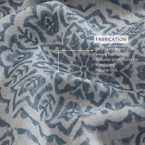 Elrene Home Fashions Giovanni Medallion Block Print Linen Blend Blackout Lined Window Curtain Panel, 52"x95", Blue in Saudi Arabia