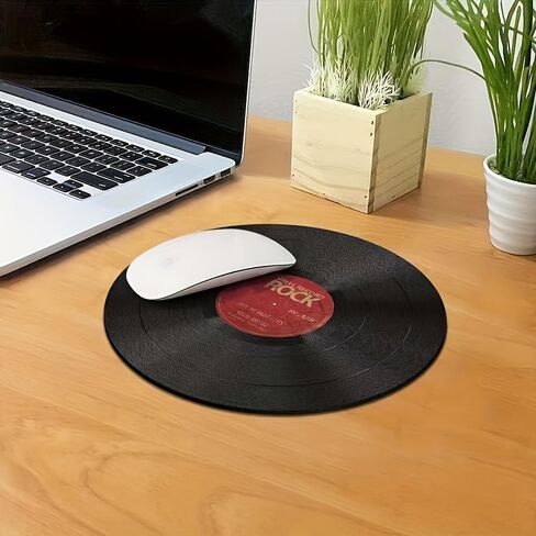 Black Vinyl Record Mouse Pad Non-Slip Rubber Base, 20x20cm Square Gaming and Office Desk Pad for Computer in Saudi Arabia