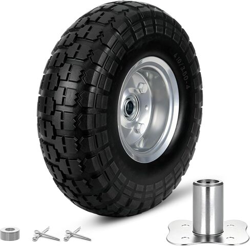 عجلات إطارات 4.10/3.50-4 خالية من المسطحة، عجلات إطارات مطاطية صلبة مقاس 10 بوصة مع محامل مزدوجة محكمة الغلق مقاس 5/8 بوصة، محور إزاحة 2.2 بوصة، مثالية لعربات الغوريلا المقطورة لشاحنة اليد دوللي جاردن، عبوة واحدة in Kuwait