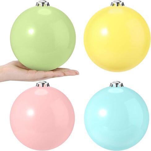 Leyndo 4 Pcs Large Pastel Christmas Balls Ornaments Macaron Christmas Plastic Ball Ornaments Pink Blue Green Yellow Shatterproof Xmas Tree Hanging Decor for Home Xmas Holiday Party Decor(6 Inch) in Saudi Arabia
