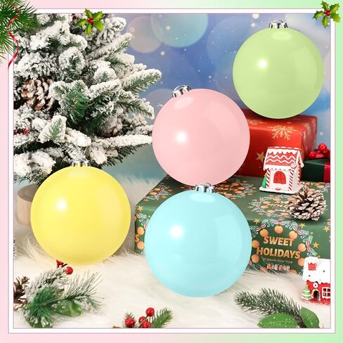 Leyndo 4 Pcs Large Pastel Christmas Balls Ornaments Macaron Christmas Plastic Ball Ornaments Pink Blue Green Yellow Shatterproof Xmas Tree Hanging Decor for Home Xmas Holiday Party Decor(6 Inch) in Saudi Arabia