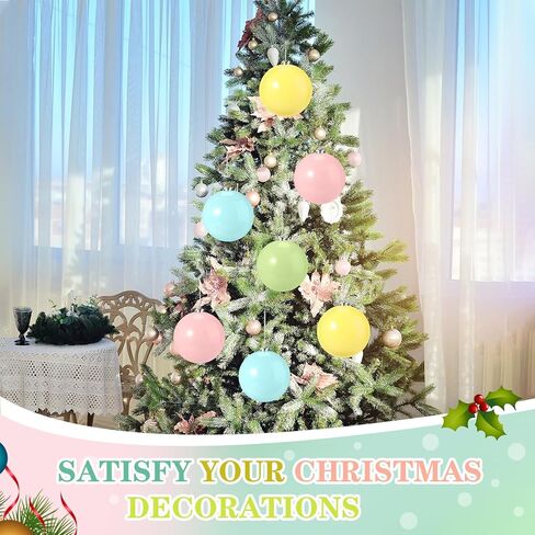 Leyndo 4 Pcs Large Pastel Christmas Balls Ornaments Macaron Christmas Plastic Ball Ornaments Pink Blue Green Yellow Shatterproof Xmas Tree Hanging Decor for Home Xmas Holiday Party Decor(6 Inch) in Saudi Arabia