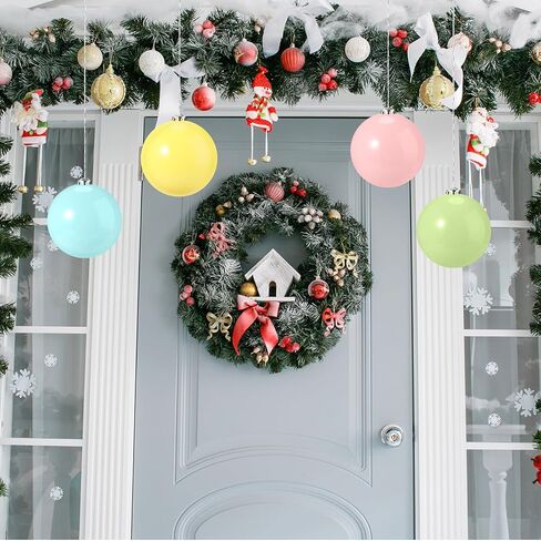 Leyndo 4 Pcs Large Pastel Christmas Balls Ornaments Macaron Christmas Plastic Ball Ornaments Pink Blue Green Yellow Shatterproof Xmas Tree Hanging Decor for Home Xmas Holiday Party Decor(6 Inch) in Saudi Arabia