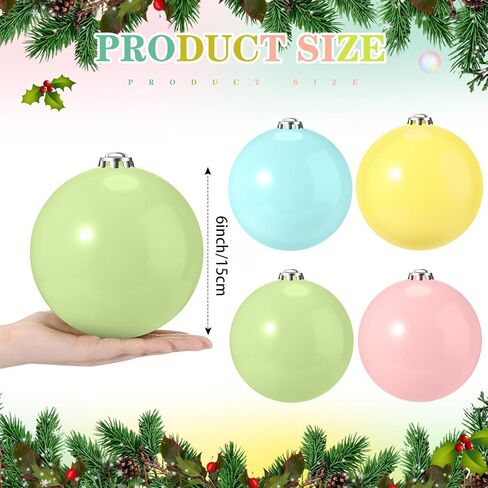 Leyndo 4 Pcs Large Pastel Christmas Balls Ornaments Macaron Christmas Plastic Ball Ornaments Pink Blue Green Yellow Shatterproof Xmas Tree Hanging Decor for Home Xmas Holiday Party Decor(6 Inch) in Saudi Arabia