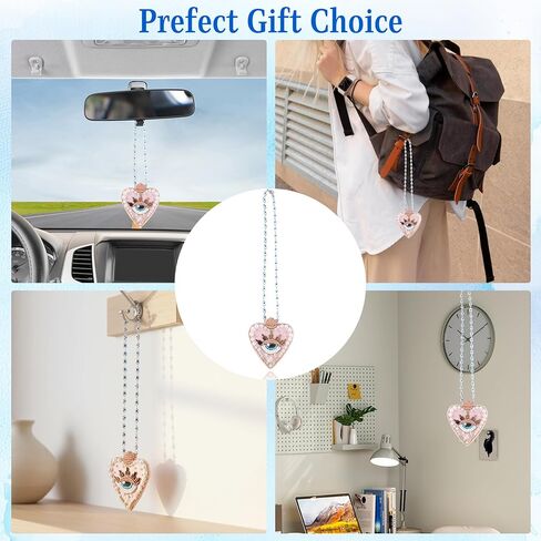سحر العين الشريرة للسيارة - ملحقات تعليق مرآة السيارة ذات القلب الوردي الشرير، حماية مرآة الرؤية الخلفية سحر زينة معلقة للنساء، شماعة لطيفة ديكور جمالي نافذة باب ديكورات in Kuwait