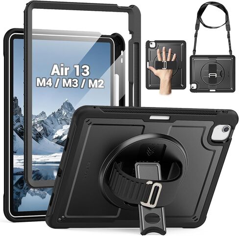 SEYMAC for iPad Pro 11 Inch Case 4th/ 3rd/ 2nd/ 1st Gen, Shockproof Protective Case with Screen Protector, 360° Rotating Hand Strap &Stand, Shoulder Strap for iPad Pro 11, Light Blue+Grey in Kuwait