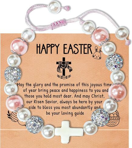 Tifeson Easter Basket Stuffers for Girls Teens, Cross Pearl Adjustable Bracelet for Daughter Granddaughter Niece Easter Christian Inspirational Baptism Communion Confirmation Jewelry Gifts in Kuwait