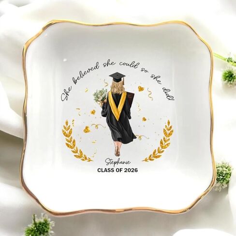 Personalized Graduation Jewelry Dish 2026, Custom Jewelry Dish with Name, Daughter Grad Gift, Class of 2026 Decor, Graduation Gift for Her, Daughter Trinket Ring Tray /10 in Saudi Arabia