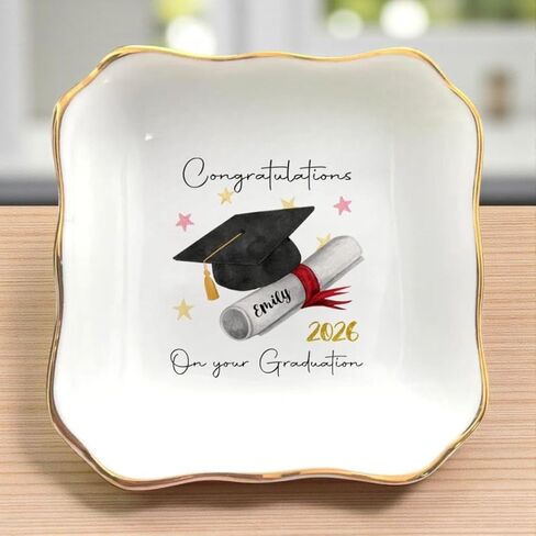 Personalized Graduation Jewelry Dish 2026, Custom Jewelry Dish with Name, Daughter Grad Gift, Class of 2026 Decor, Graduation Gift for Her, Daughter Trinket Ring Tray /10 in Saudi Arabia