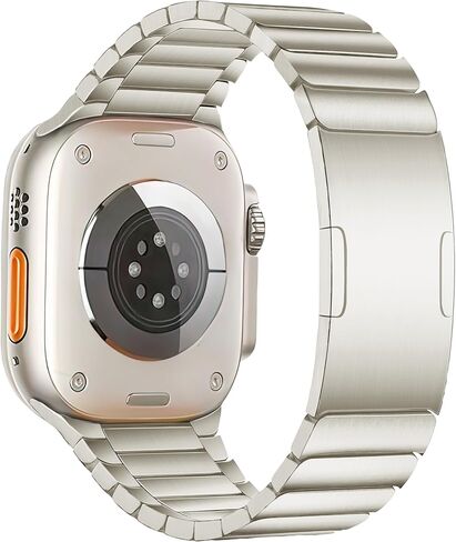 Titanium Watch Bracelet Band,DLC Scratch-Resistant Light-Weight Metal Rounded Corner Link Strap with Embedded Buckle,for Apple Watch Series 11/10/9/8/7,Ultra 3/2/1,SE 3/2/1 [2025] (46mm/45mm/44mm/49mm,Titanium) in Kuwait