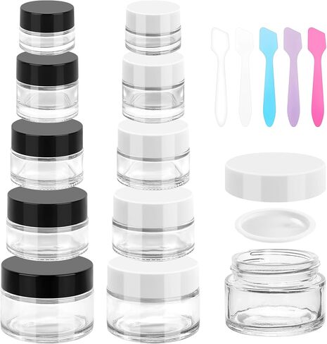 Accmor 10 Pcs Small Glass Jars with Lids, Makeup Travel Containers Size 0.18/0.35/0.53/0.7/1 OZ Round Cosmetic Jars with Inner Liners & Spatulas, Reusable Makeup Sample Container for Creams, Lotion in Saudi Arabia