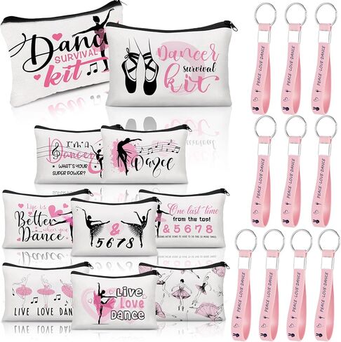 Kacctyen 20 Pcs Dancer Graduation Gifts Bulk Dance Team Makeup Bag for Women Pink Ballet Party Favors Silicone Quote Keychains Dancer Stuff Class Prizes Back to School Birthday Party Gifts for Friend in Saudi Arabia
