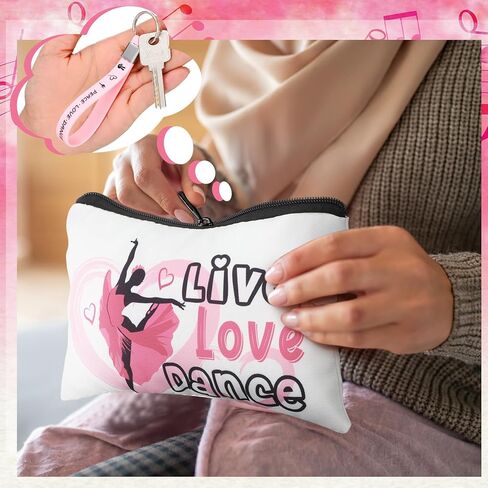 Kacctyen 20 Pcs Dancer Graduation Gifts Bulk Dance Team Makeup Bag for Women Pink Ballet Party Favors Silicone Quote Keychains Dancer Stuff Class Prizes Back to School Birthday Party Gifts for Friend in Saudi Arabia