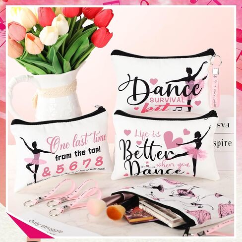 Kacctyen 20 Pcs Dancer Graduation Gifts Bulk Dance Team Makeup Bag for Women Pink Ballet Party Favors Silicone Quote Keychains Dancer Stuff Class Prizes Back to School Birthday Party Gifts for Friend in Saudi Arabia