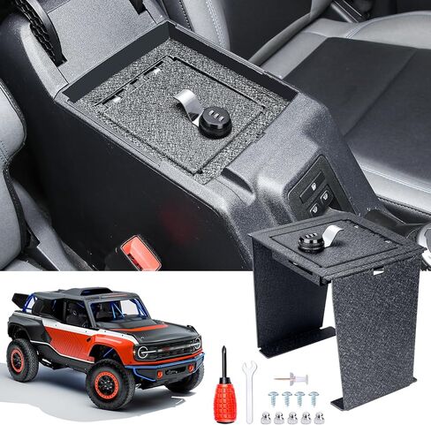 صندوق آمن لوحدة التحكم المركزية - صندوق منظم آمن مضاد للسرقة متوافق مع 2021 2022 2023 Ford Bronco 2/4 باب قفل مسند ذراع وحدة التحكم المركزية مع قفل كلمة مرور كومبو مكون من 3 أرقام in Kuwait