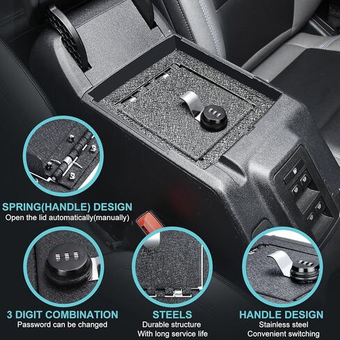 صندوق آمن لوحدة التحكم المركزية - صندوق منظم آمن مضاد للسرقة متوافق مع 2021 2022 2023 Ford Bronco 2/4 باب قفل مسند ذراع وحدة التحكم المركزية مع قفل كلمة مرور كومبو مكون من 3 أرقام in Kuwait