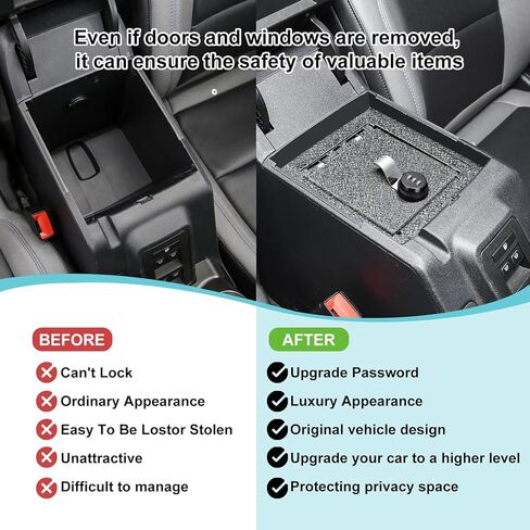 صندوق آمن لوحدة التحكم المركزية - صندوق منظم آمن مضاد للسرقة متوافق مع 2021 2022 2023 Ford Bronco 2/4 باب قفل مسند ذراع وحدة التحكم المركزية مع قفل كلمة مرور كومبو مكون من 3 أرقام in Kuwait