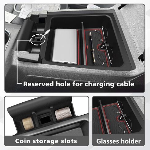 Muslogy Center Console Organizer Compatible with 2023-2025 2026 Chevy Colorado/GMC Canyon Accessories, Interior Storage Box Coin Container Armrest Secondary Tray Non-Slip Mat Fit with OEM Tray (Red) in Saudi Arabia