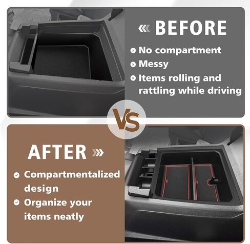 Muslogy Center Console Organizer Compatible with 2023-2025 2026 Chevy Colorado/GMC Canyon Accessories, Interior Storage Box Coin Container Armrest Secondary Tray Non-Slip Mat Fit with OEM Tray (Red) in Saudi Arabia