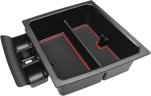 Muslogy Center Console Organizer Compatible with 2023-2025 2026 Chevy Colorado/GMC Canyon Accessories, Interior Storage Box Coin Container Armrest Secondary Tray Non-Slip Mat Fit with OEM Tray (Red) in Saudi Arabia