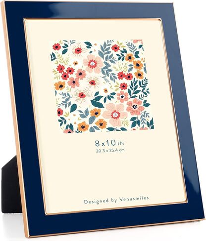 4x6 Enamel Picture Frame, Gold Metal Edge with Easel, Real Glass Photo Frame for Wall and Tabletop Display Family Office Photo Gallery, Navy Blue Enamel/1pc in Kuwait