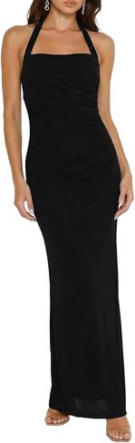 Women's Sleeveless Bodycon Dress Halter Backless Ruched Cocktail Party Evening Long Dresses in Saudi Arabia