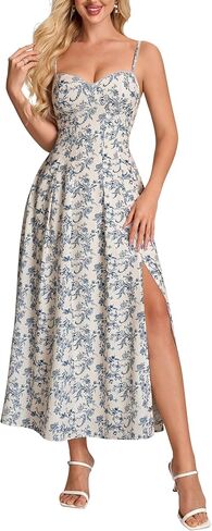 فساتين متوسطة الطول بنقشة الزهور للنساء لربيع وصيف فستان زفاف الضيوف بشق من الدانتيل فستان الشمس 2026 in Kuwait