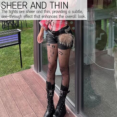 2-Pack Music Note Tights - Patterned Sheer Pantyhose for Women | Y2K Gothic Lolita Leggings | Fun Clothes Accessories in Kuwait