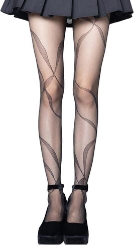 Women’s Sheer Tights Jacquard Pantyhose, High Waist Ribbon Pattern Tights in Saudi Arabia